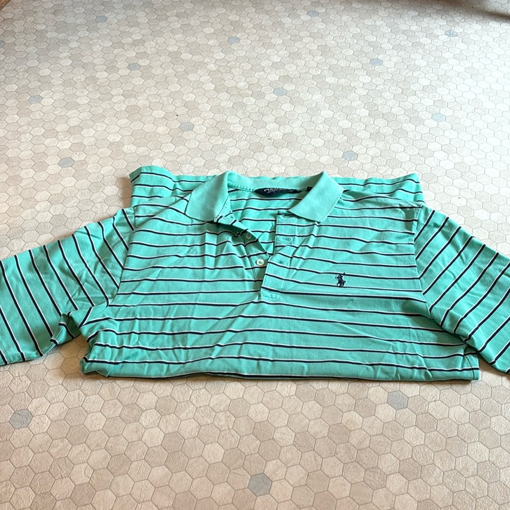 Ralph Lauren polo golf size medium polo. Green with blue and white stripes